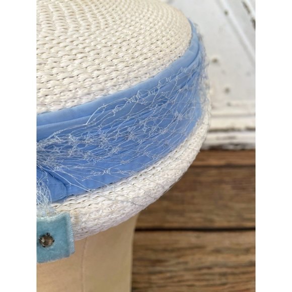 Vintage 1950s Straw Pill Box Hat Whit Rhinestone Bees Bugs - Picture 12 of 16